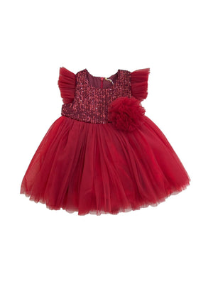 ABITO PAILLETTES CON FIOCCO ROSSO NEONATA